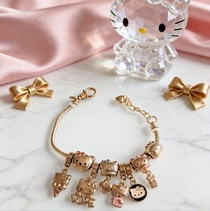 Gold Hello Kitty Charm Bracelet Loaded Pandora Style Collector's Piece